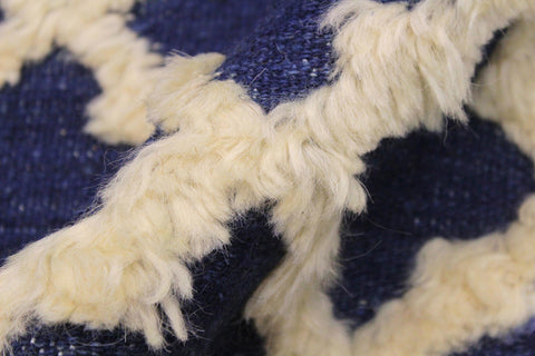 handmade Geometric Moroccan Hi Blue Ivory Hand Knotted RECTANGLE 100% WOOL area rug 4' x 6'