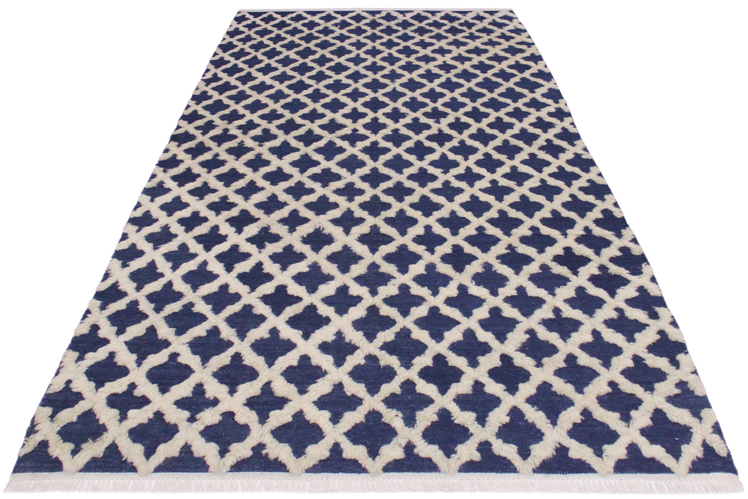 handmade Geometric Moroccan Hi Blue Ivory Hand Knotted RECTANGLE 100% WOOL area rug 6' x 9'