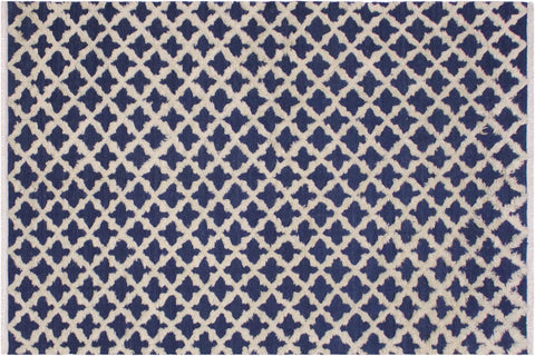 handmade Geometric Moroccan Hi Blue Ivory Hand Knotted RECTANGLE 100% WOOL area rug 6' x 9'