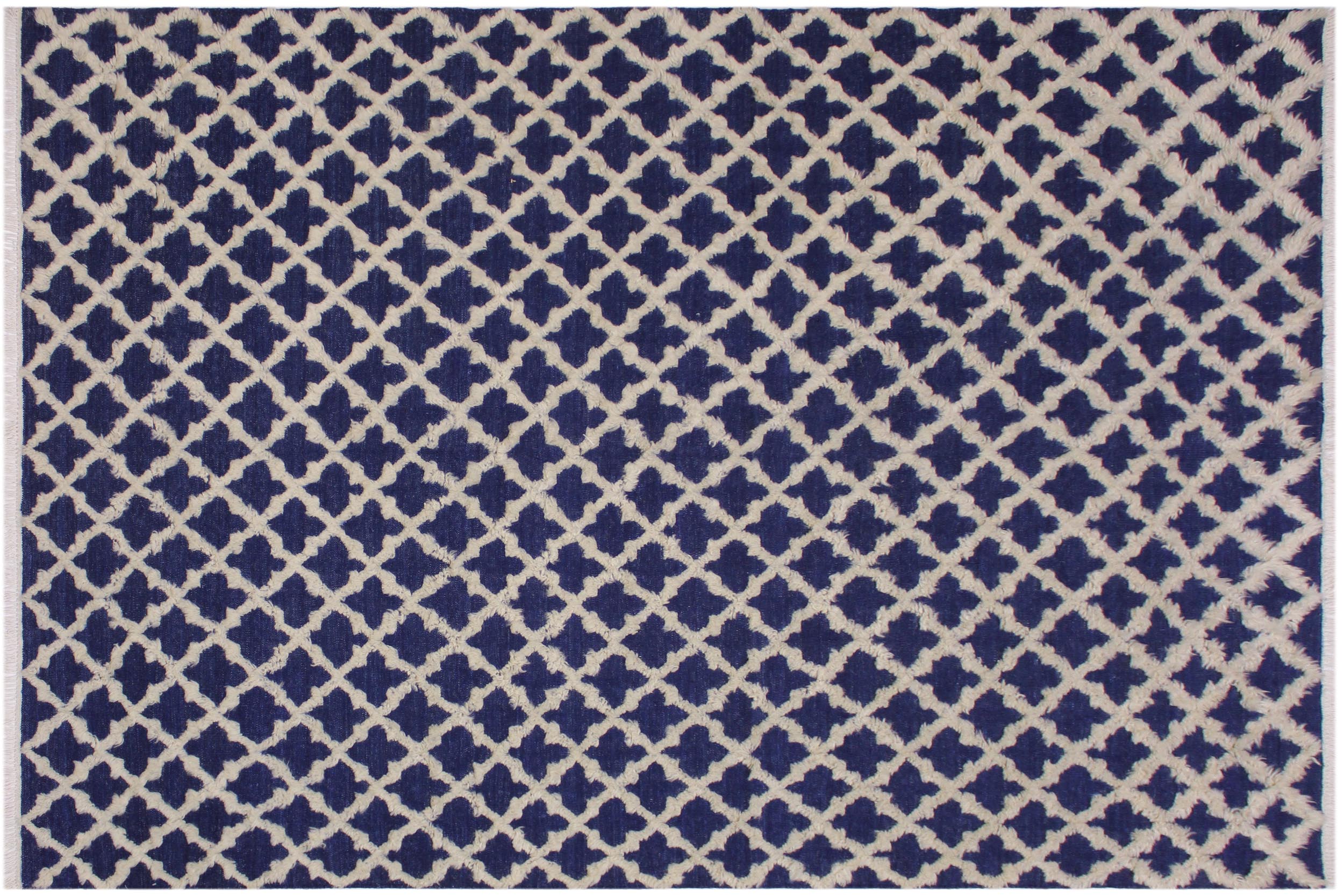 handmade Geometric Moroccan Hi Blue Ivory Hand Knotted RECTANGLE 100% WOOL area rug 10' x 12'