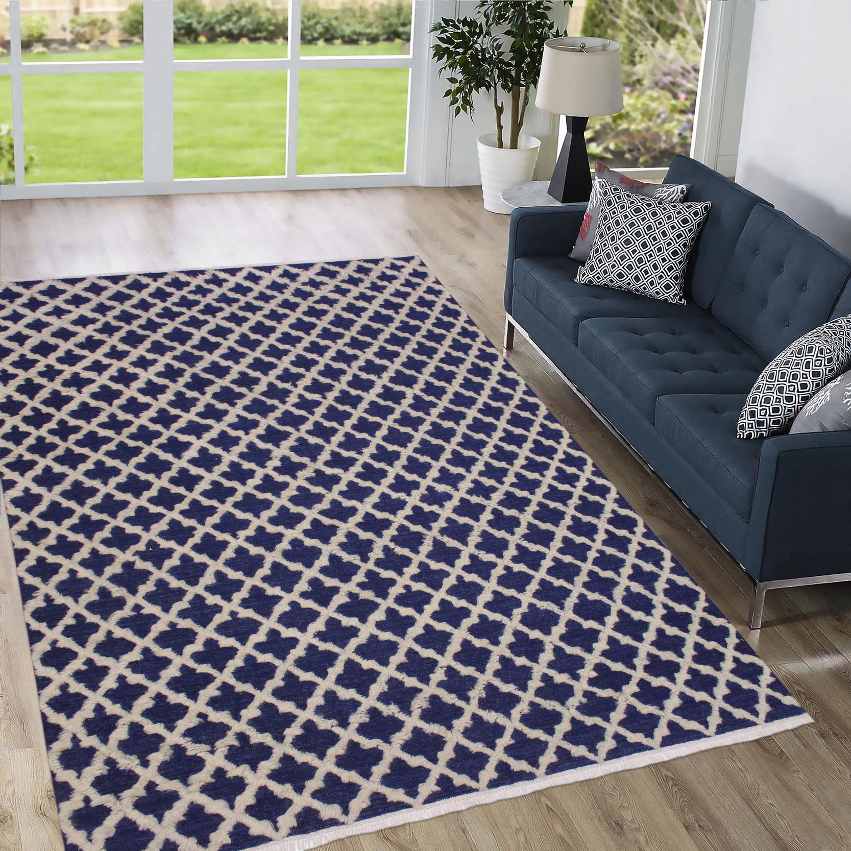 handmade Geometric Moroccan Hi Blue Ivory Hand Knotted RECTANGLE 100% WOOL area rug 10' x 12'