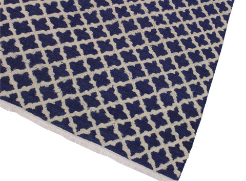 handmade Geometric Moroccan Hi Blue Ivory Hand Knotted RECTANGLE 100% WOOL area rug 10' x 12'