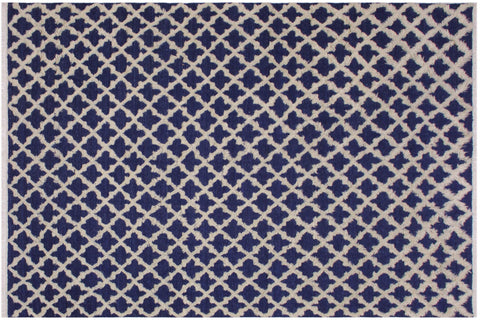 handmade Geometric Moroccan Hi Blue Ivory Hand Knotted RECTANGLE 100% WOOL area rug 10' x 12'