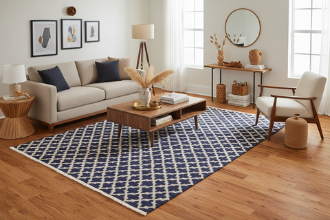 handmade Geometric Moroccan Hi Blue Ivory Hand Knotted RECTANGLE 100% WOOL area rug 10' x 12'