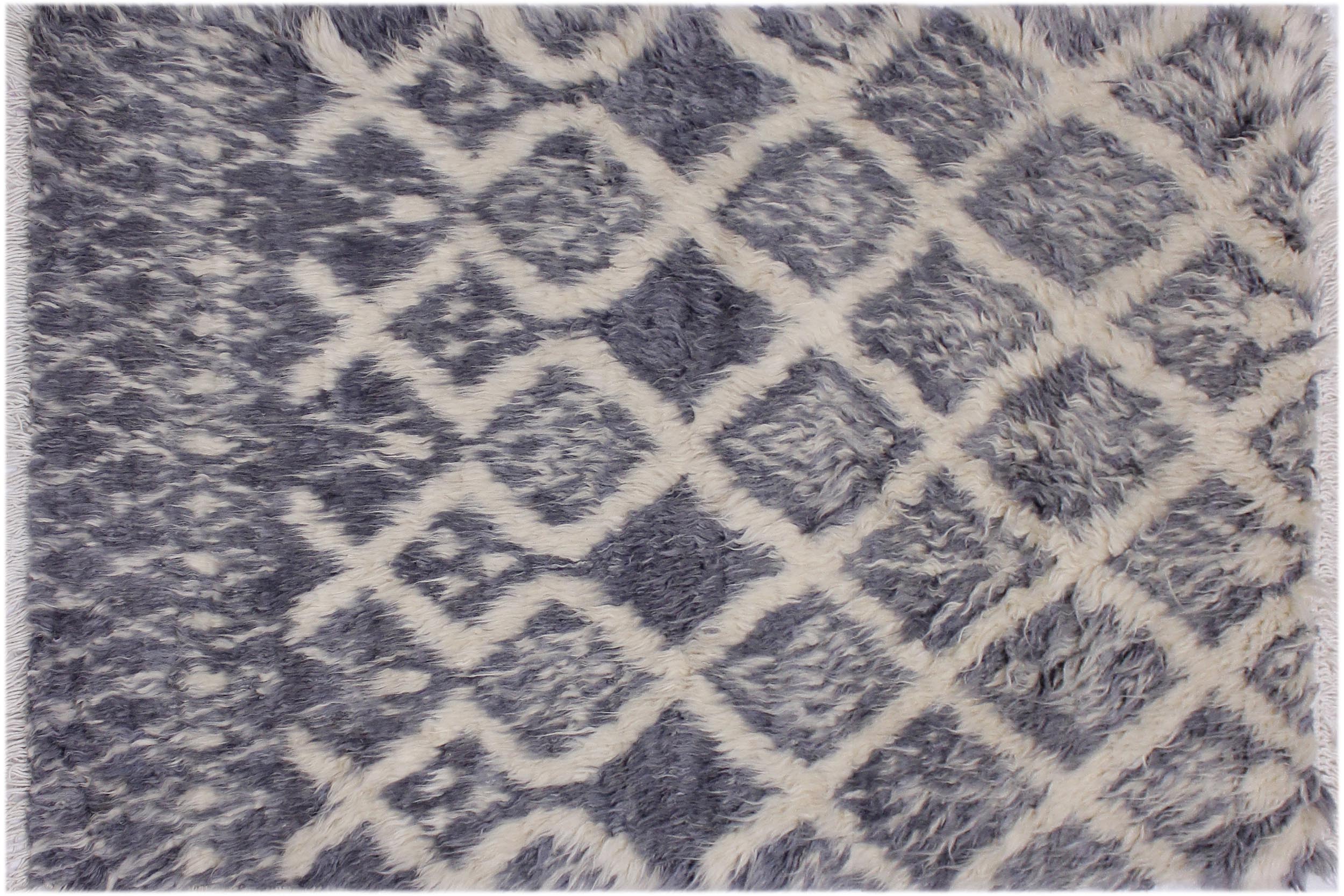 handmade Geometric Moroccan Gray Ivory Hand Knotted RECTANGLE 100% WOOL area rug 3' x 5'