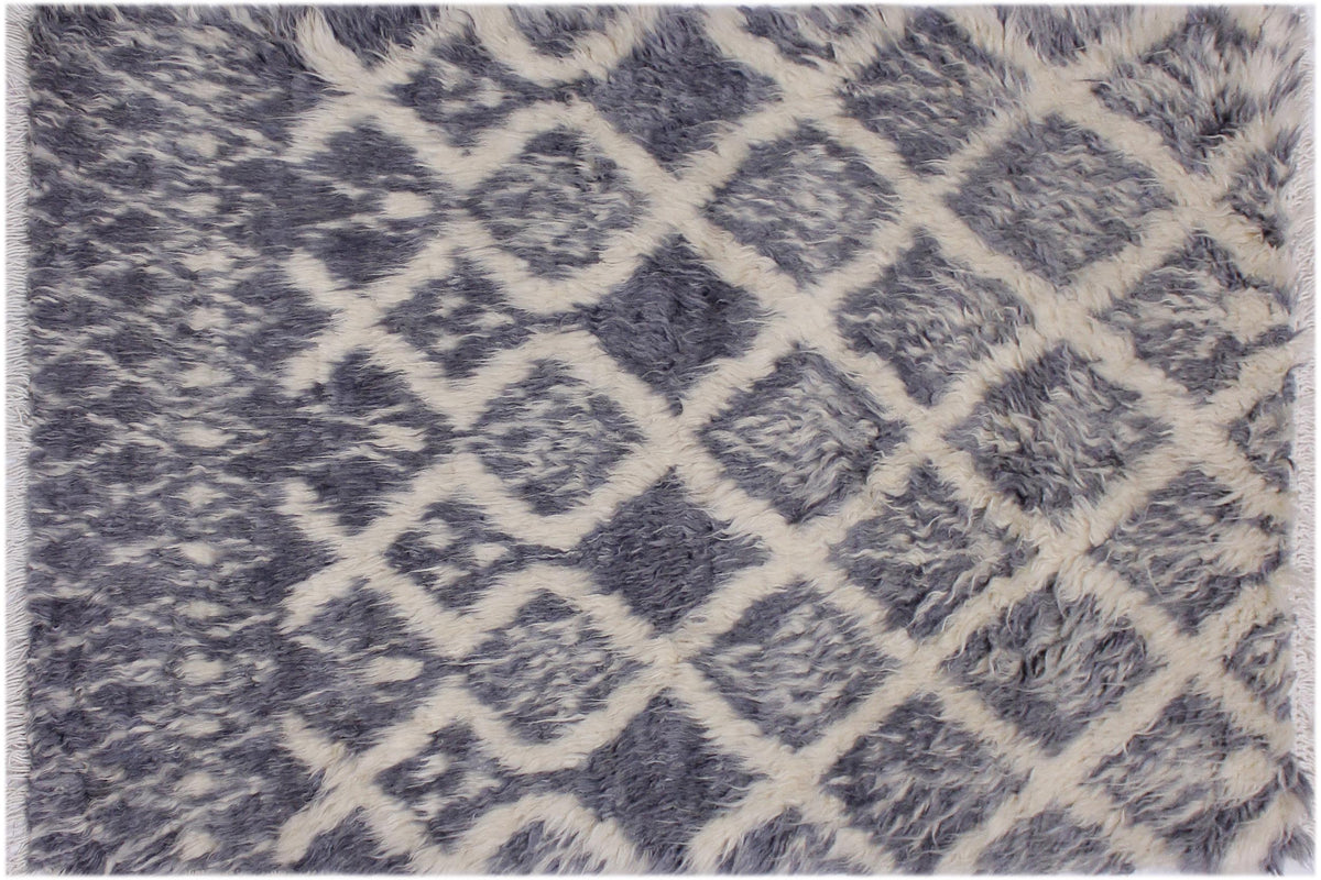 handmade Geometric Moroccan Gray Ivory Hand Knotted RECTANGLE 100% WOOL area rug 3' x 5'