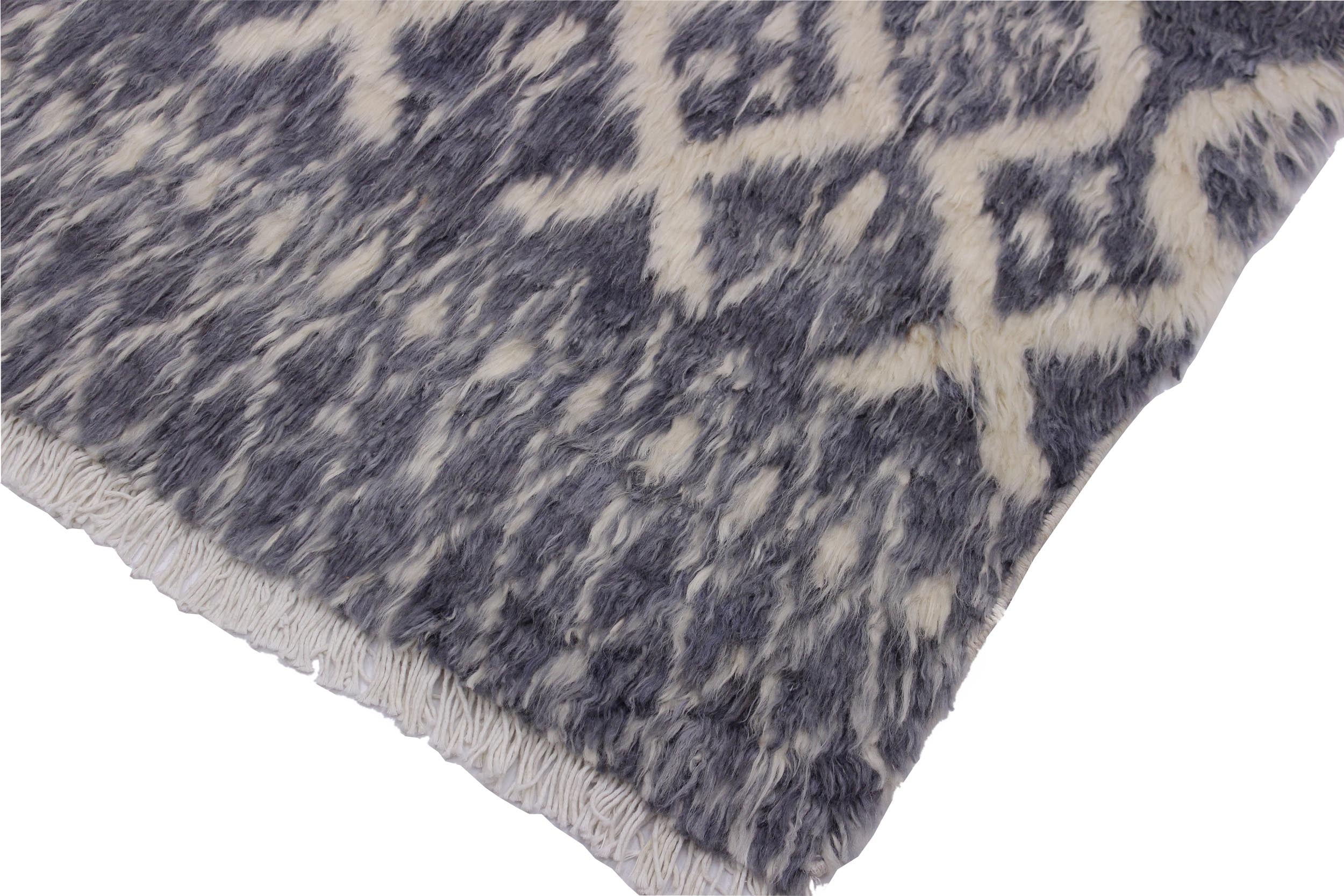 handmade Geometric Moroccan Gray Ivory Hand Knotted RECTANGLE 100% WOOL area rug 3' x 5'