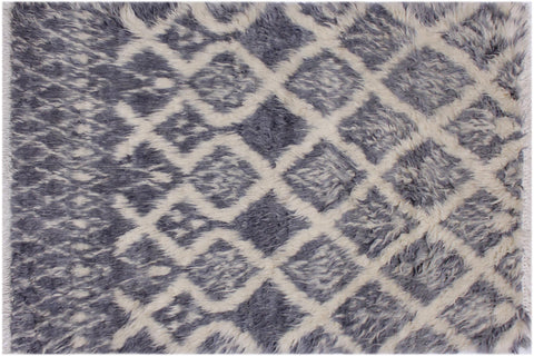 handmade Geometric Moroccan Gray Ivory Hand Knotted RECTANGLE 100% WOOL area rug 3' x 5'