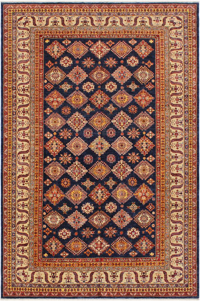 handmade Geometric Super Kazak Blue Beige Hand Knotted RECTANGLE 100% WOOL area rug 9X12