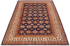 handmade Geometric Super Kazak Blue Beige Hand Knotted RECTANGLE 100% WOOL area rug 9X12