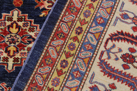 handmade Geometric Super Kazak Blue Beige Hand Knotted RECTANGLE 100% WOOL area rug 9' x 12'