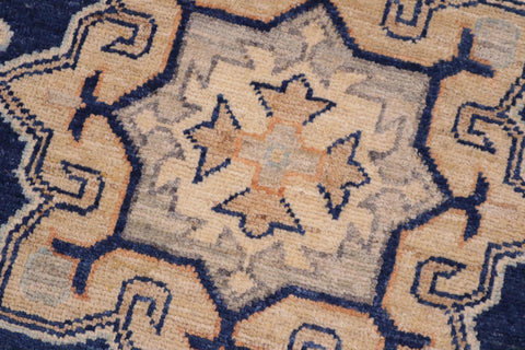 handmade Geometric Kafkaz Blue Beige Hand Knotted RECTANGLE 100% WOOL area rug 10' x 13'