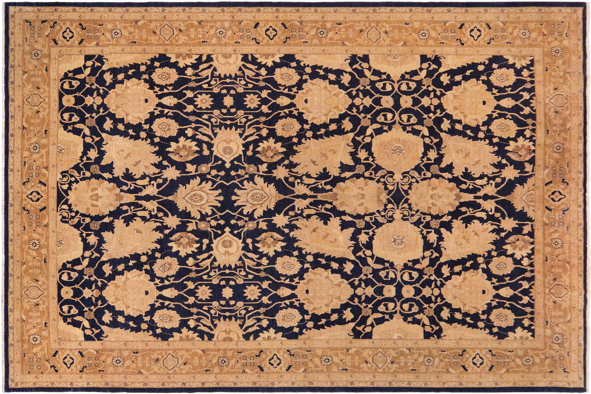handmade Transitional Kafkaz Blue Brown Hand Knotted RECTANGLE 100% WOOL area rug 10' x 13'
