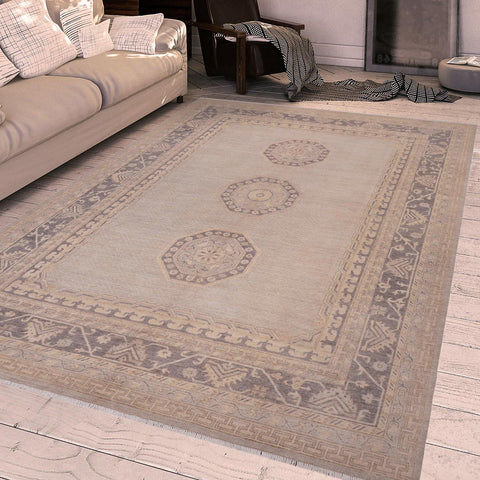 handmade Traditional Kafkaz Lt. Gray Drk. Gray Hand Knotted RECTANGLE 100% WOOL area rug 9' x 12'