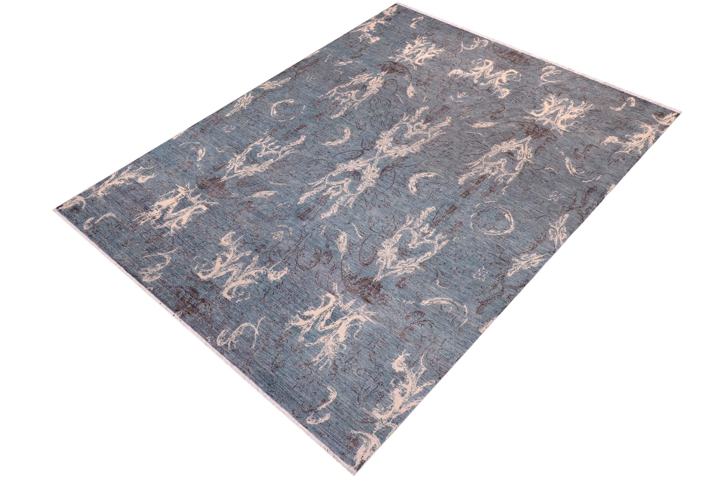 handmade Modern Kafkaz Lt. Blue Ivory Hand Knotted RECTANGLE 100% WOOL area rug 9' x 12'