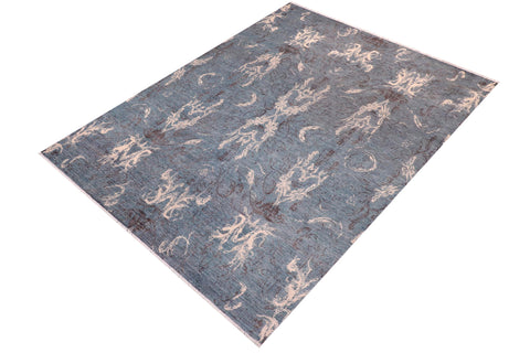 handmade Modern Kafkaz Lt. Blue Ivory Hand Knotted RECTANGLE 100% WOOL area rug 9' x 12'
