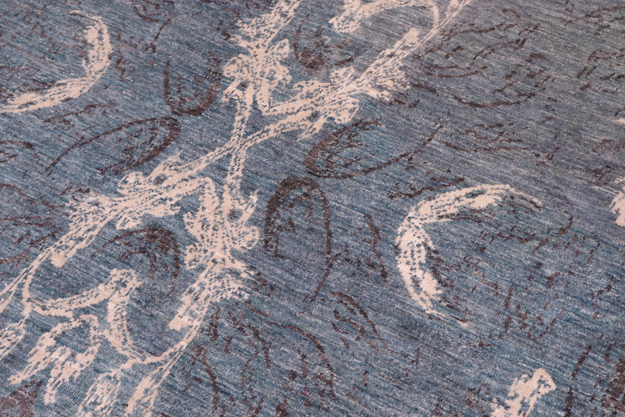 handmade Modern Kafkaz Lt. Blue Ivory Hand Knotted RECTANGLE 100% WOOL area rug 9' x 12'