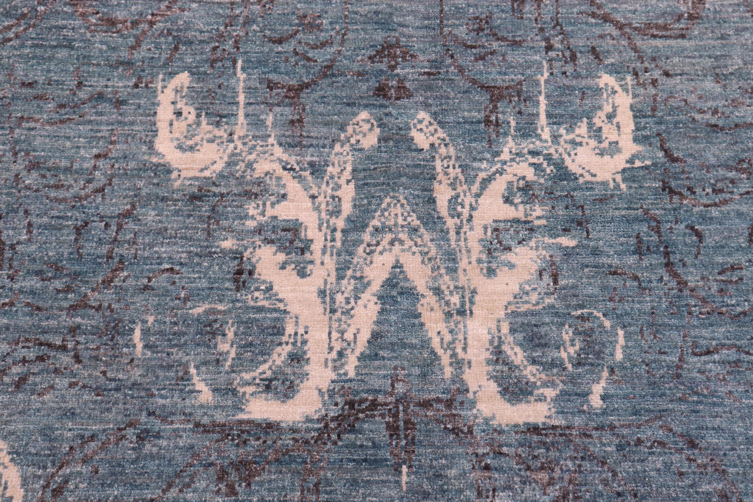 handmade Modern Kafkaz Lt. Blue Ivory Hand Knotted RECTANGLE 100% WOOL area rug 9' x 12'