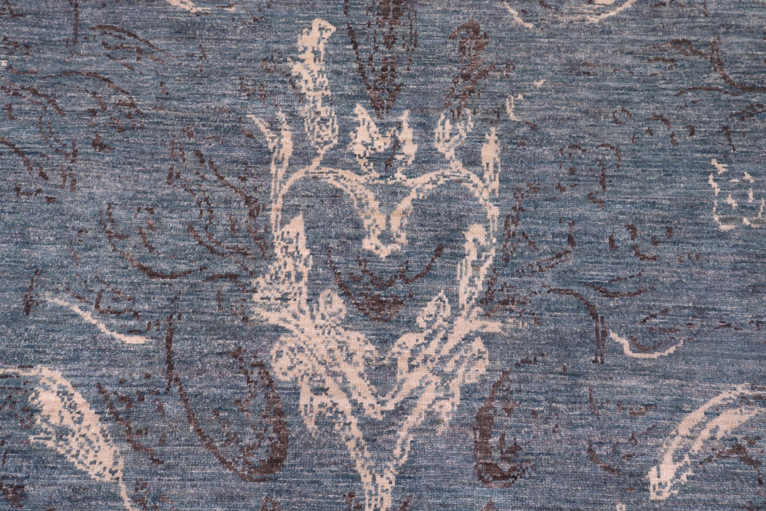 handmade Modern Kafkaz Lt. Blue Ivory Hand Knotted RECTANGLE 100% WOOL area rug 9' x 12'