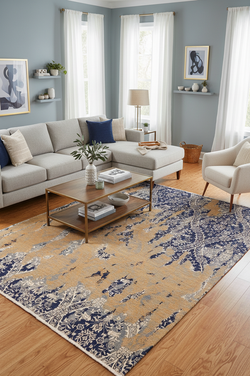 Modern Ziegler Berniece Blue/Beige Wool&Silk Rug - 7'10''X10'2''