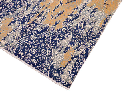 handmade Modern Kafkaz Blue Beige Hand Knotted RECTANGLE WOOL&SILK area rug 8' x 10'