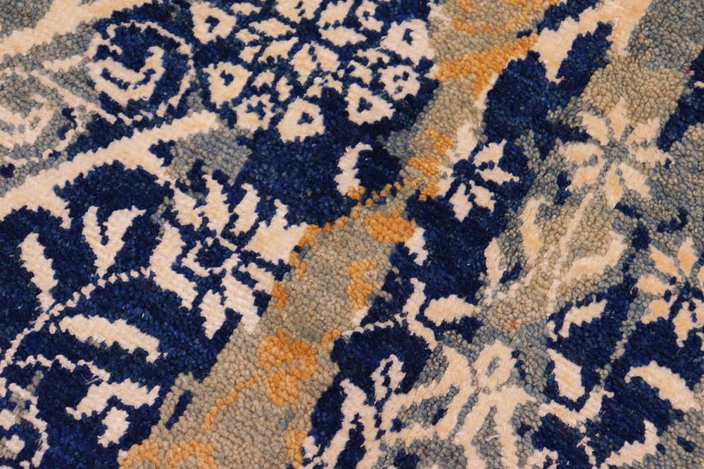 handmade Modern Kafkaz Blue Beige Hand Knotted RECTANGLE WOOL&SILK area rug 8X10