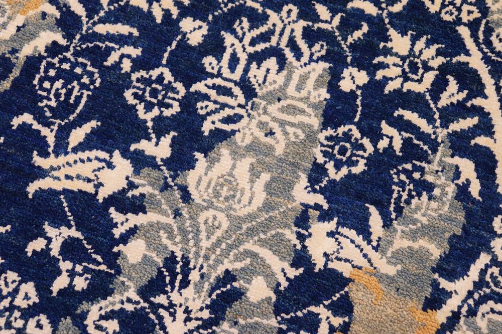 handmade Modern Kafkaz Blue Beige Hand Knotted RECTANGLE WOOL&SILK area rug 8X10