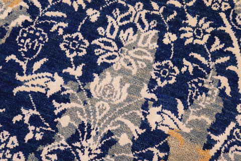 handmade Modern Kafkaz Blue Beige Hand Knotted RECTANGLE WOOL&SILK area rug 8' x 10'