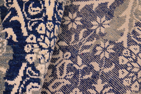 handmade Modern Kafkaz Blue Beige Hand Knotted RECTANGLE WOOL&SILK area rug 8' x 10'