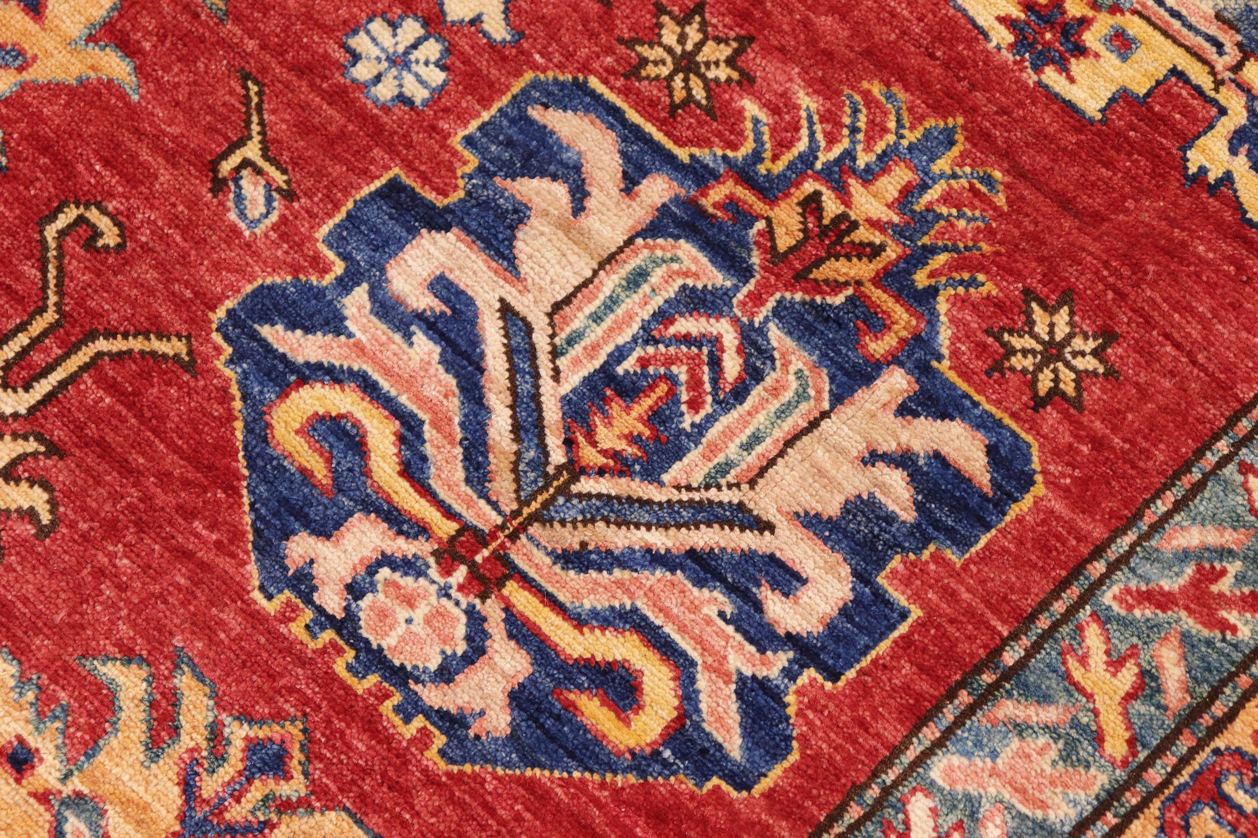 handmade Geometric Super Kazak Red Beige Hand Knotted RECTANGLE 100% WOOL area rug 10' x 14'