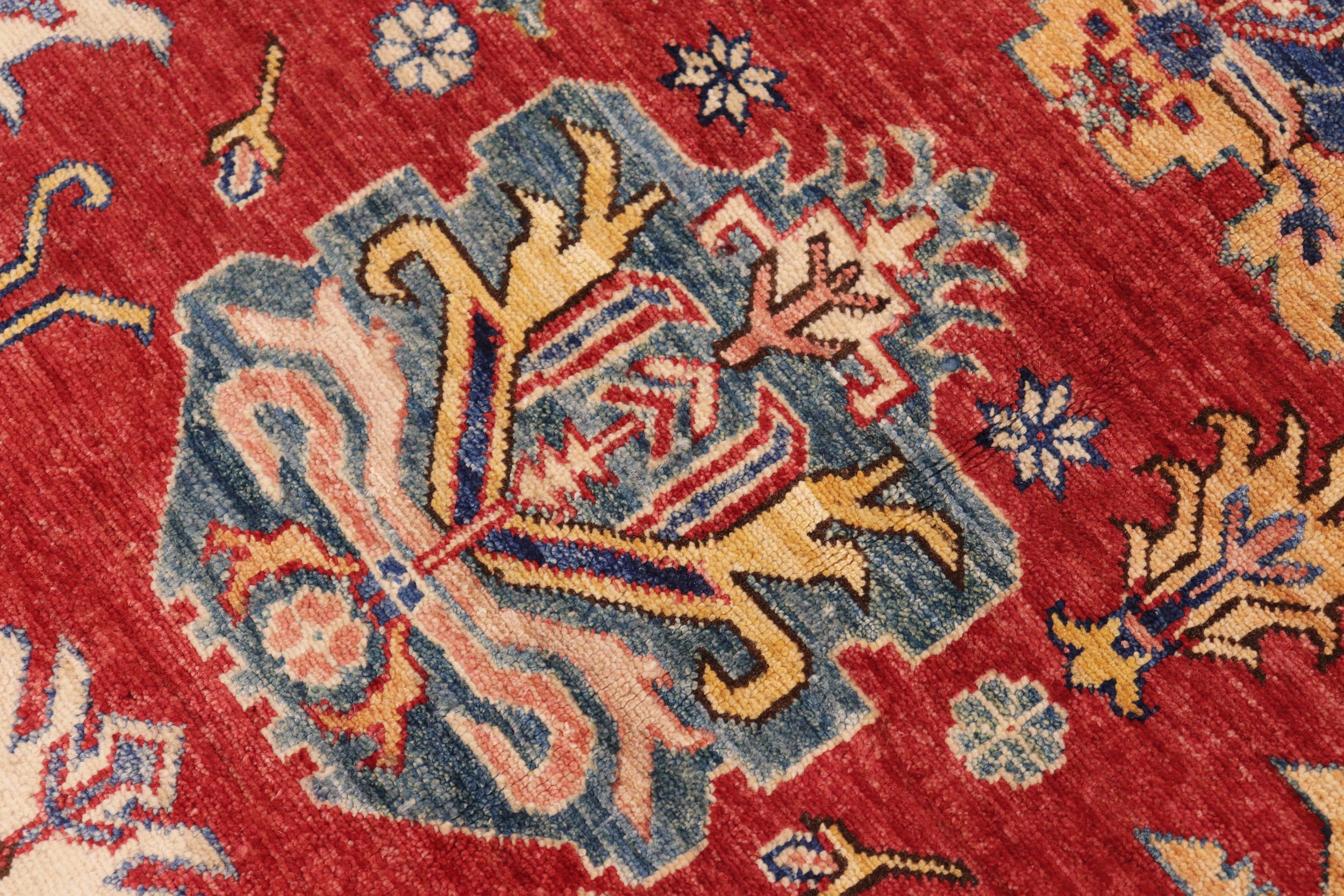 handmade Geometric Super Kazak Red Beige Hand Knotted RECTANGLE 100% WOOL area rug 10' x 14'