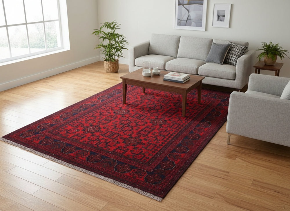 handmade Tribal Biljik Khal Mohammadi Red Blue Hand Knotted RECTANGLE 100% WOOL area rug 5x6