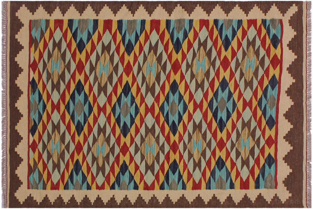 handmade Geometric Kilim Beige Brown Hand-Woven RECTANGLE 100% WOOL area rug 3 x 5