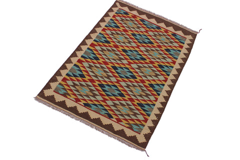 handmade Geometric Kilim Beige Brown Hand-Woven RECTANGLE 100% WOOL area rug 3 x 5