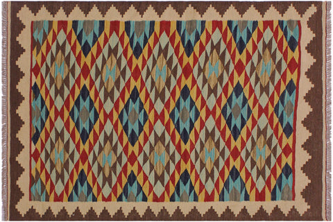 handmade Geometric Kilim Beige Brown Hand-Woven RECTANGLE 100% WOOL area rug 3 x 5