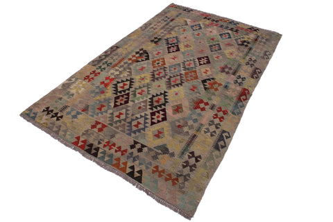 handmade Geometric Kilim Gray Pink Hand-Woven RECTANGLE 100% WOOL area rug 6 x 8