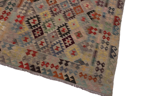 handmade Geometric Kilim Gray Pink Hand-Woven RECTANGLE 100% WOOL area rug 6 x 8