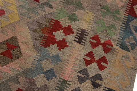 handmade Geometric Kilim Gray Pink Hand-Woven RECTANGLE 100% WOOL area rug 6 x 8