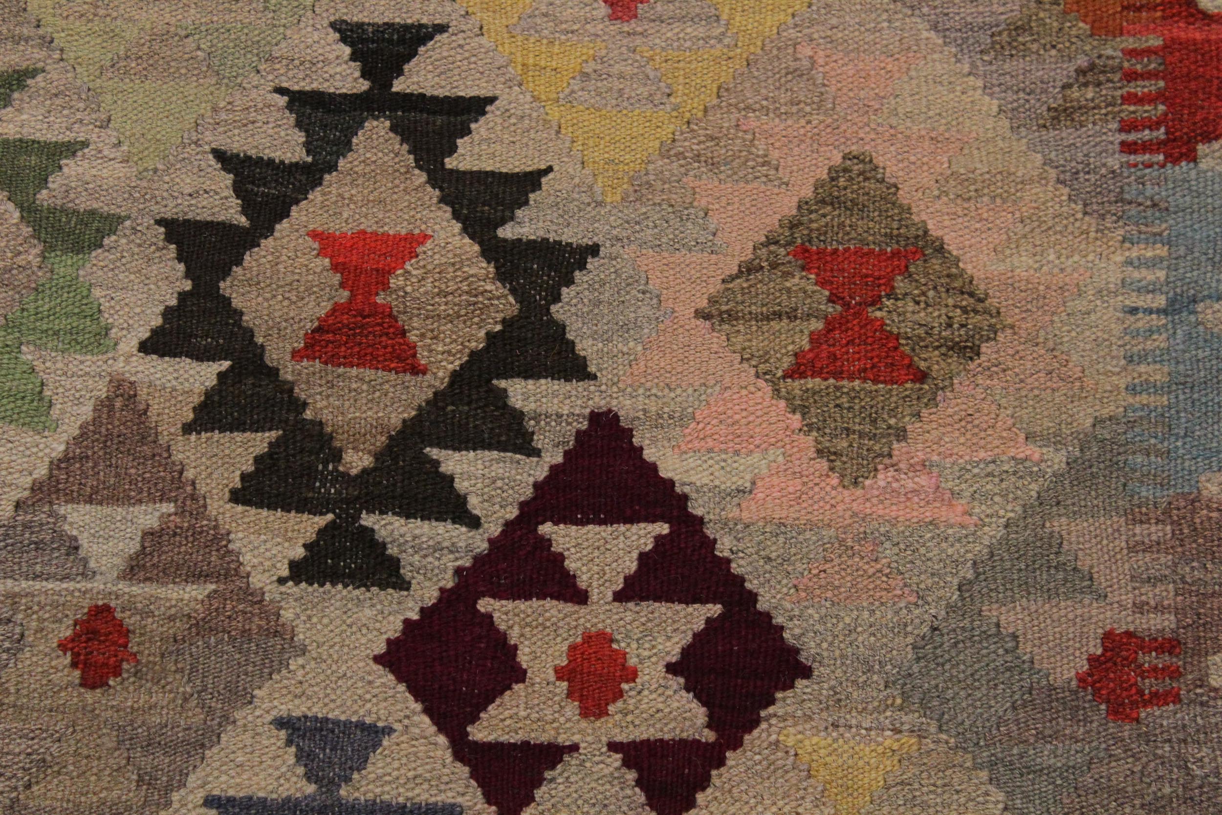 handmade Geometric Kilim Gray Pink Hand-Woven RECTANGLE 100% WOOL area rug 6 x 8