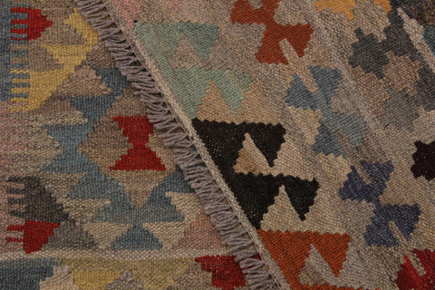 handmade Geometric Kilim Gray Pink Hand-Woven RECTANGLE 100% WOOL area rug 6 x 8