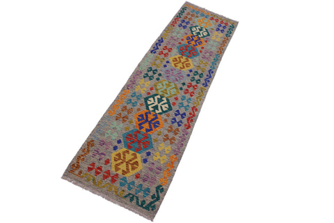 handmade Geometric Kilim Beige Blue Hand-Woven RUNNER 100% WOOL area rug 3' x 10'