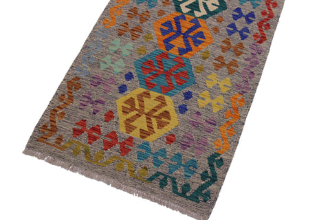 handmade Geometric Kilim Beige Blue Hand-Woven RUNNER 100% WOOL area rug 3' x 10'