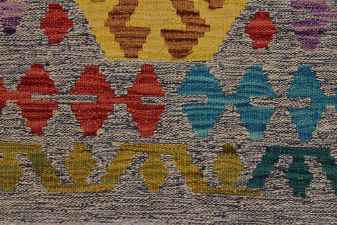 handmade Geometric Kilim Beige Blue Hand-Woven RUNNER 100% WOOL area rug 3' x 10'