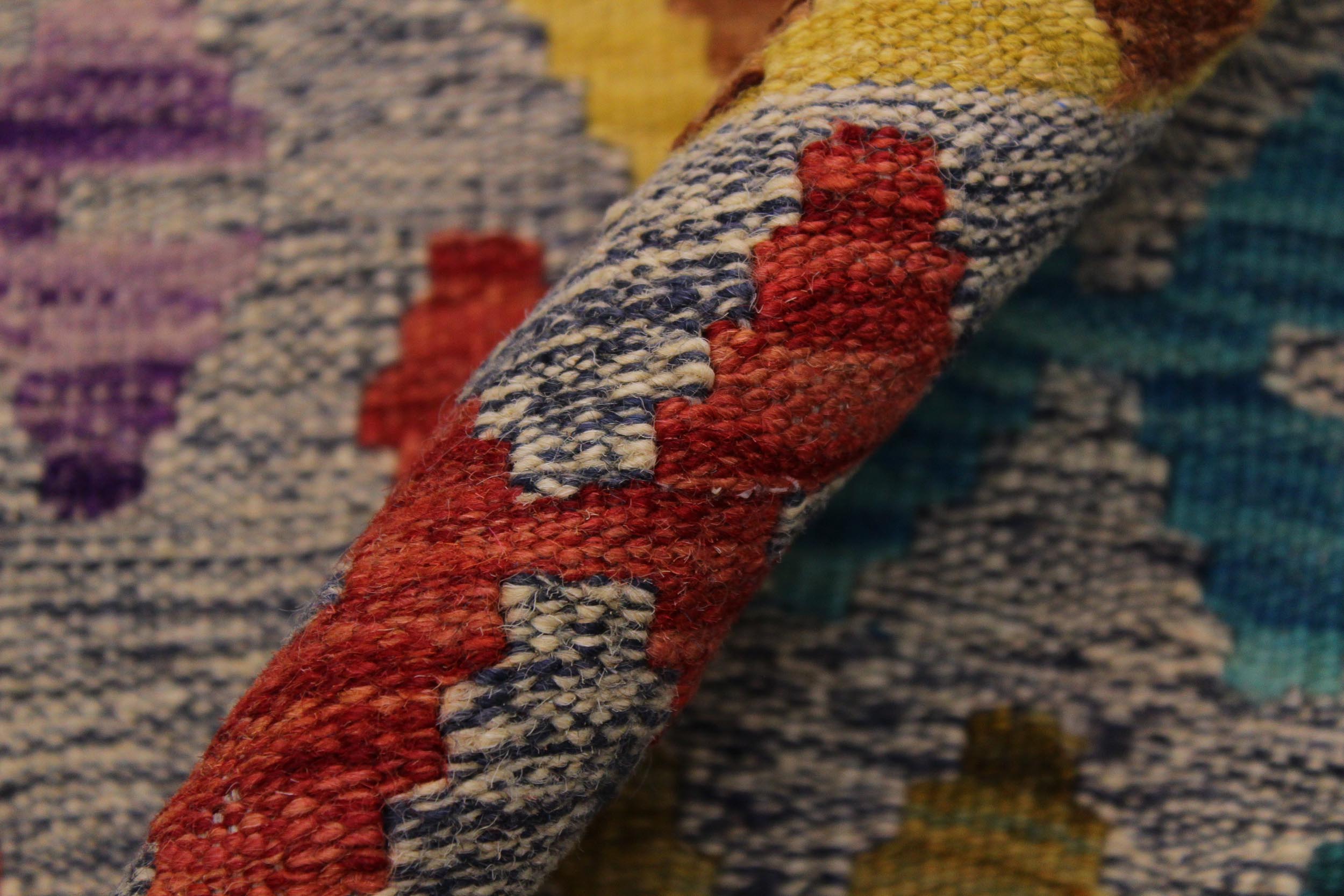 handmade Geometric Kilim Beige Blue Hand-Woven RUNNER 100% WOOL area rug 3' x 10'