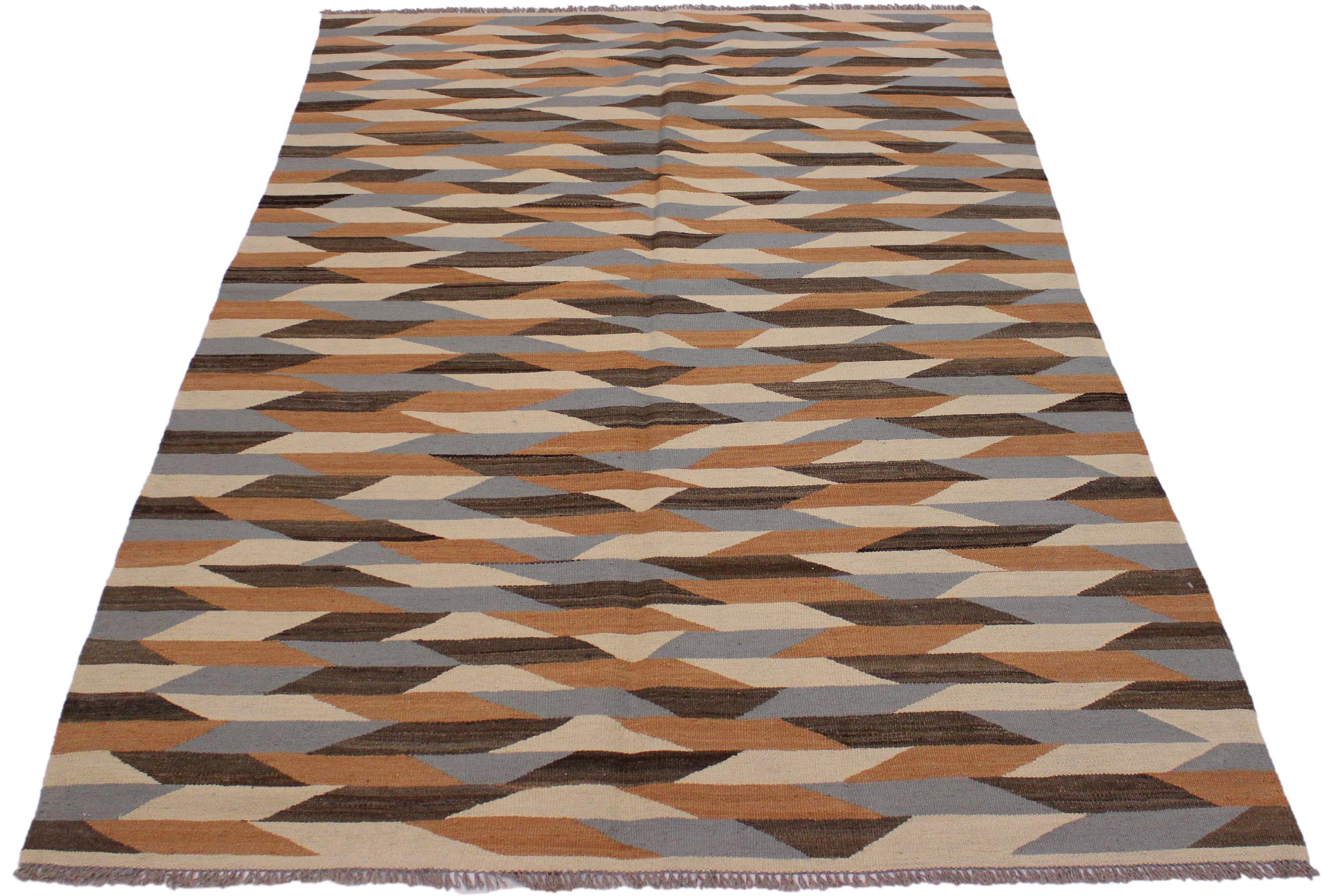 handmade Modern Kilim Ivory Gray Hand-Woven RECTANGLE 100% WOOL area rug 5x7