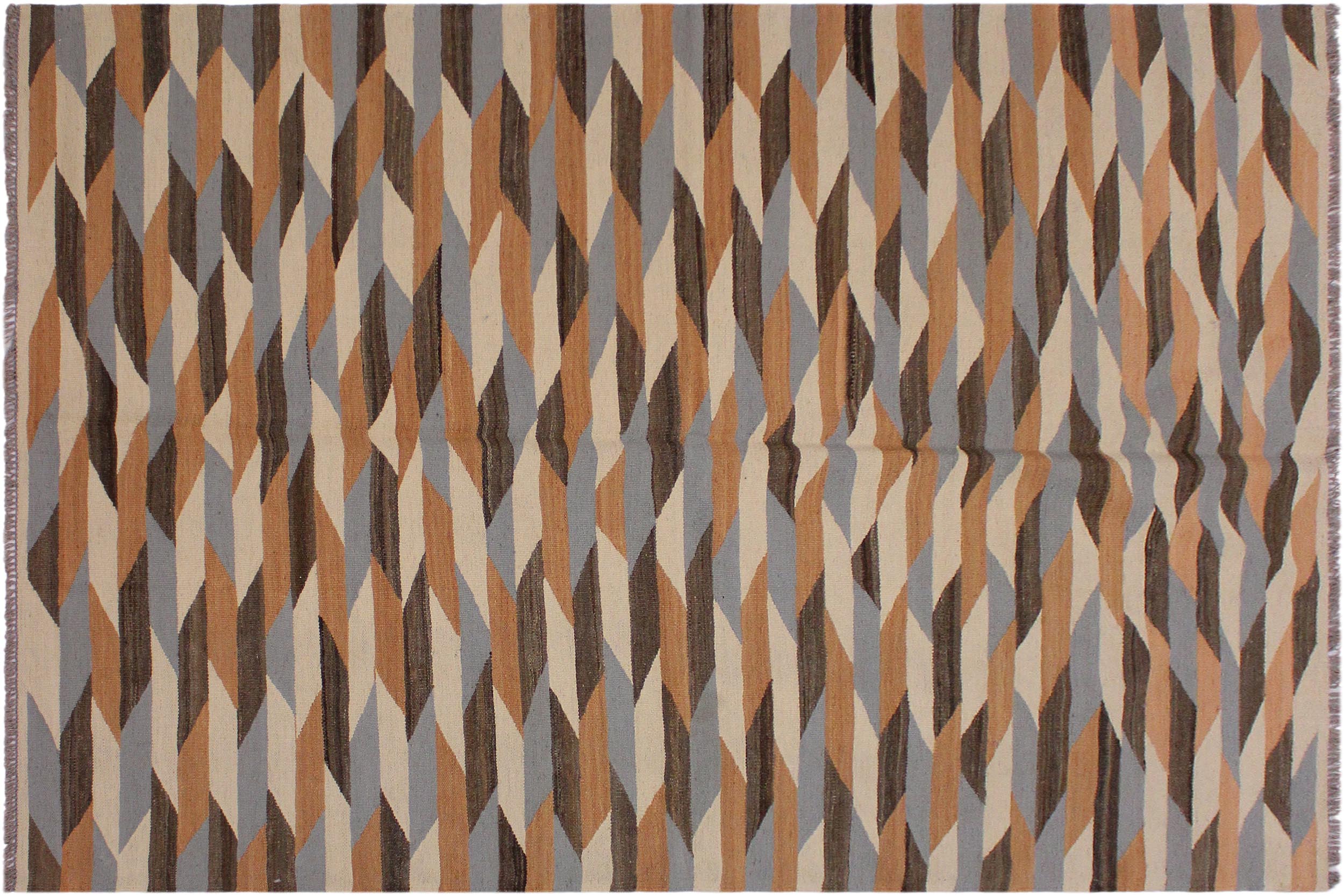 handmade Modern Kilim Ivory Gray Hand-Woven RECTANGLE 100% WOOL area rug 5x7