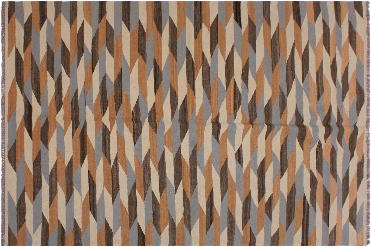 handmade Modern Kilim Ivory Gray Hand-Woven RECTANGLE 100% WOOL area rug 5x7