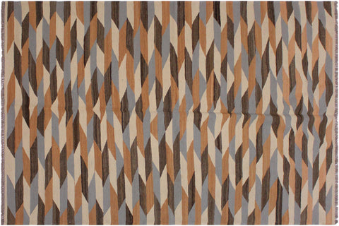 handmade Modern Kilim Ivory Gray Hand-Woven RECTANGLE 100% WOOL area rug 5x7