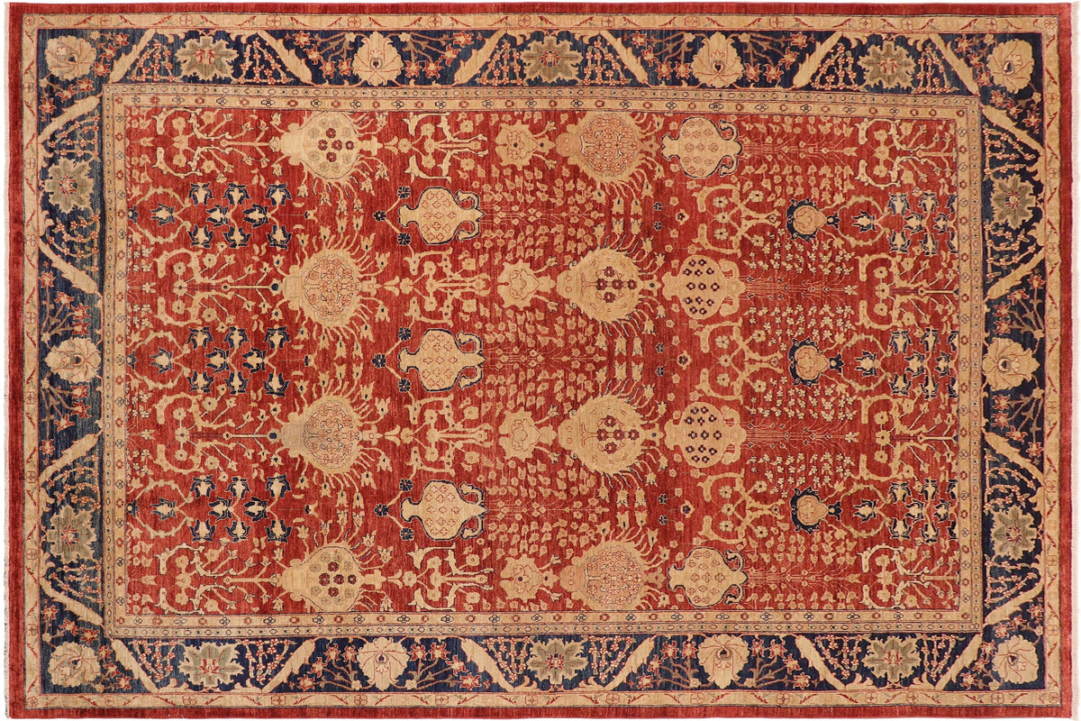 handmade Transitional Kafkaz Red Blue Hand Knotted RECTANGLE 100% WOOL area rug 10' x 14'