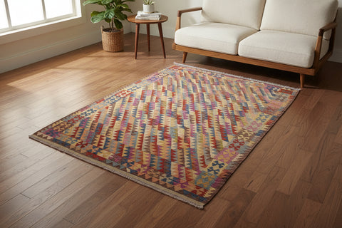 handmade Modern Kilim Brown Blue Hand-Woven RECTANGLE 100% WOOL area rug 7x10